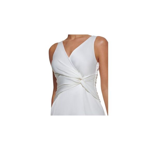 NWT DKNY Womens White Knotted Front Sleeveless Full-Length Formal Gown Dress 6
